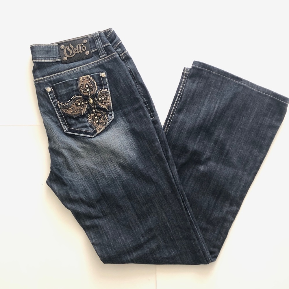 Cello Women’s Bootcut Jeans w/ Bling Pockets and Contrast Stitching, Size 12